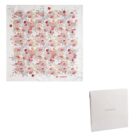 White Cacharel scarf with red and beige floral pattern, shown with a white box.