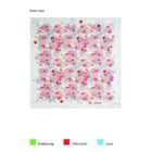 Square scarf with a floral pattern in red, pink, beige, and gray on a white background.
