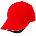 Bright red baseball cap with a curved brim and a black and white accent on the edge.