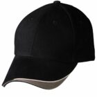 Black baseball cap with a curved brim and a white accent on the edge of the visor.