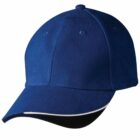 A blue baseball cap with a curved brim and a white accent line.