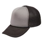 Gray and black trucker hat with mesh back and curved brim, shown on a white background.