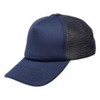 Navy blue and black mesh trucker cap with a curved brim.