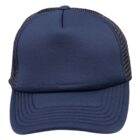 A navy blue trucker cap with a mesh back and a curved brim.
