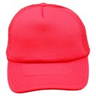 Bright red mesh-back trucker hat viewed from the front against a white background.