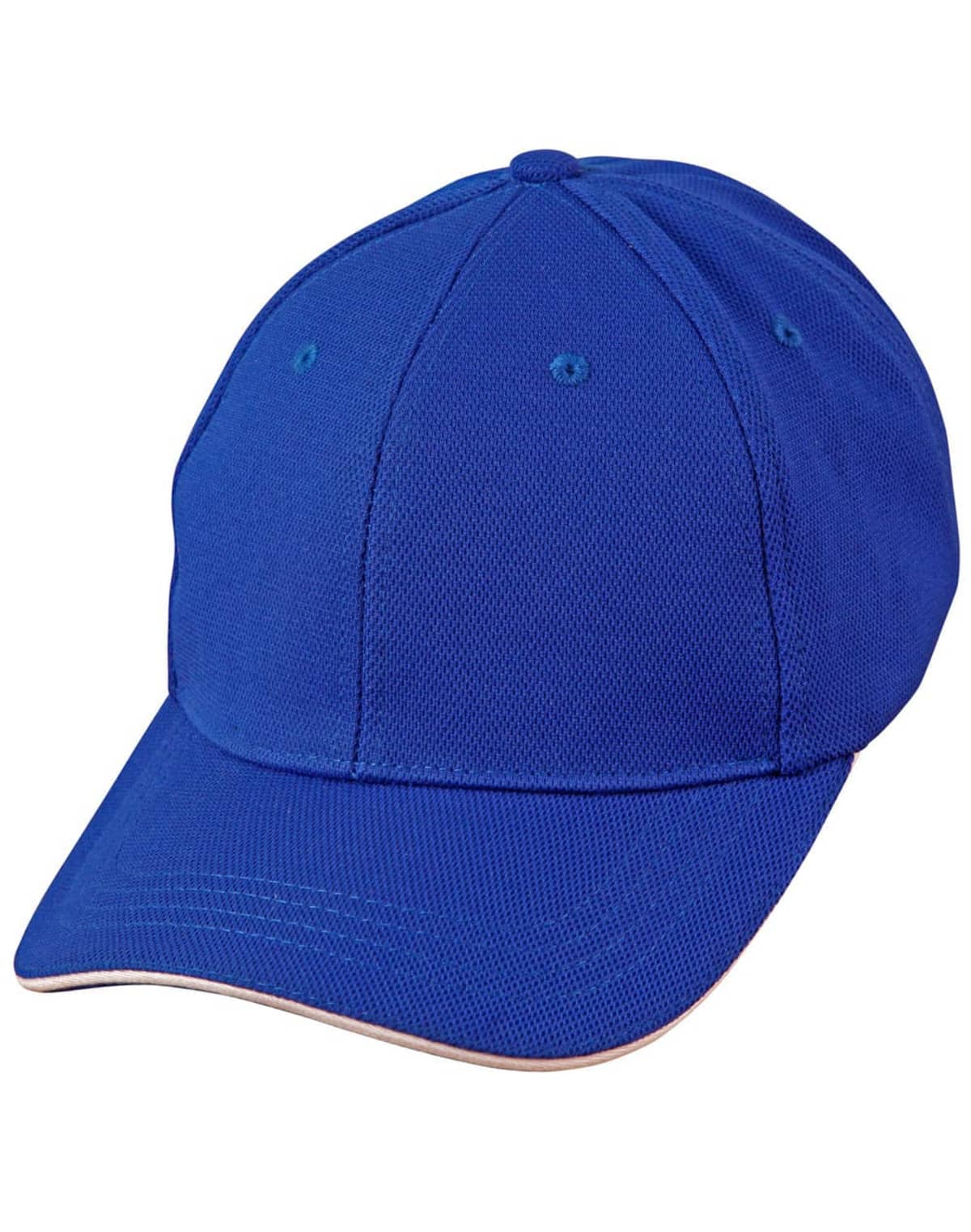 A plain blue baseball cap with a curved brim.