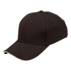 A plain black baseball cap with a curved brim, viewed from a slight angle.