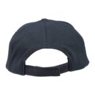 Back view of a black baseball cap with an adjustable strap and a curved brim.