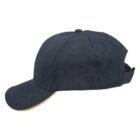 Navy blue baseball cap with a curved brim and adjustable strap, shown from the side.
