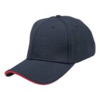 A black baseball cap with a slight red accent on the edge of the brim.