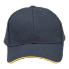 Dark blue baseball cap with a curved brim and a yellow accent underneath the visor.