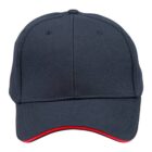 A black baseball cap with a red accent along the edge of the brim.