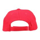 Back view of a red baseball cap with an adjustable strap and ventilation holes.