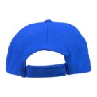 Back view of a blue baseball cap with an adjustable strap.