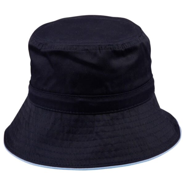 A plain black bucket hat with a wide, downward-sloping brim.