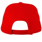 Red baseball cap seen from the back with an adjustable strap and open section.