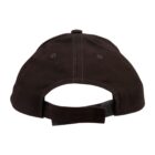 Back view of a black baseball cap with an adjustable strap and metal clasp.