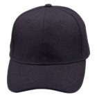 A plain black baseball cap viewed from the front against a white background.