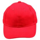 A plain red baseball cap facing forward against a white background.