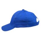 A plain blue baseball cap shown from the side on a white background.