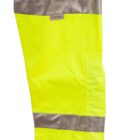 Neon yellow pant leg with reflective silver stripes near the top and bottom.