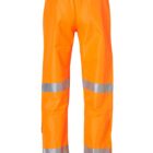 Bright orange safety pants with reflective silver stripes on the legs, shown on a white background.