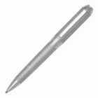 A silver textured ballpoint pen with a shiny metal clip and tip.
