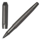 Black textured fountain pen with detached cap shown beside it on a white background.