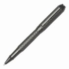 Black textured pen with a shiny clip, angled on a white background.