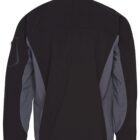 Black and gray jacket shown from the back with long sleeves and a high collar.