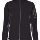 Black zip-up jacket with long sleeves and a high collar, shown on a plain white background.