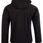 Black hooded jacket shown from the back with long sleeves and no visible markings.