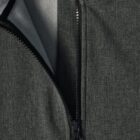 Close-up of a grey jacket with a partially unzipped black zipper.