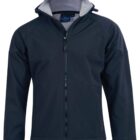Black hooded jacket with a front zipper and adjustable cuffs, displayed on a white background.