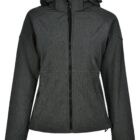 Dark gray hooded zip-up jacket with long sleeves and front pockets, shown on a white background.