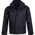 Black zip-up jacket with a high collar and long sleeves, displayed on a plain background.