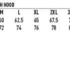 Size chart for mens nylon jacket with hood, showing chest and length for sizes S to 7XL.