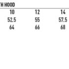 Ladies nylon jacket size chart with half chest and body length measurements, water repellent, windproof.
