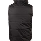 Black puffer vest shown from the back on a white background.