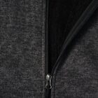 Close-up of a partially unzipped dark gray hoodie with a soft black lining.