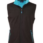 Sleeveless black vest with blue zipper accents and a blue inner lining.