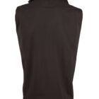 Back view of a sleeveless black vest with a standing collar and subtle red trim.