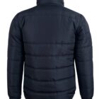 Navy blue puffer jacket shown from the back on a white background.