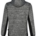 Gray and black hooded jacket viewed from the back.