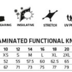 Hoodie features and size chart with icons for weather resistance, UV, stretch, and easy care.