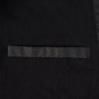 Close-up of a black suit jacket pocket with a horizontal flap.