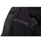 Close-up of a black jackets inner pocket and zipper.