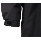 Close-up of a black jacket sleeve with an adjustable Velcro strap at the cuff.
