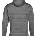 Gray hooded jacket, quilted back design, shown from the rear view.