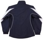 Navy blue jacket with white accents, viewed from the back.